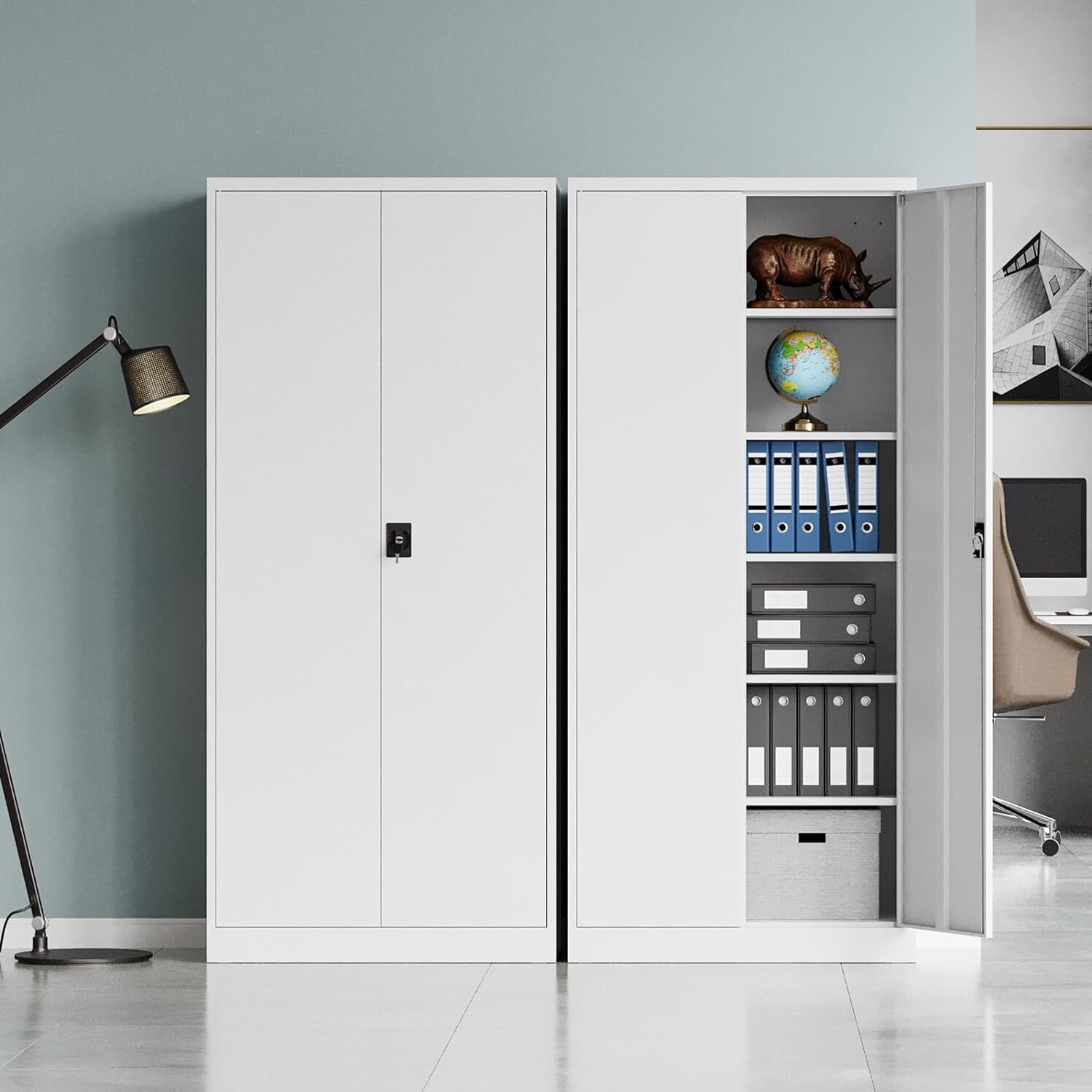 Metal Cabinet 4 Adjustable Shelves 71H Locking Garage Storage Cabinet with Doors