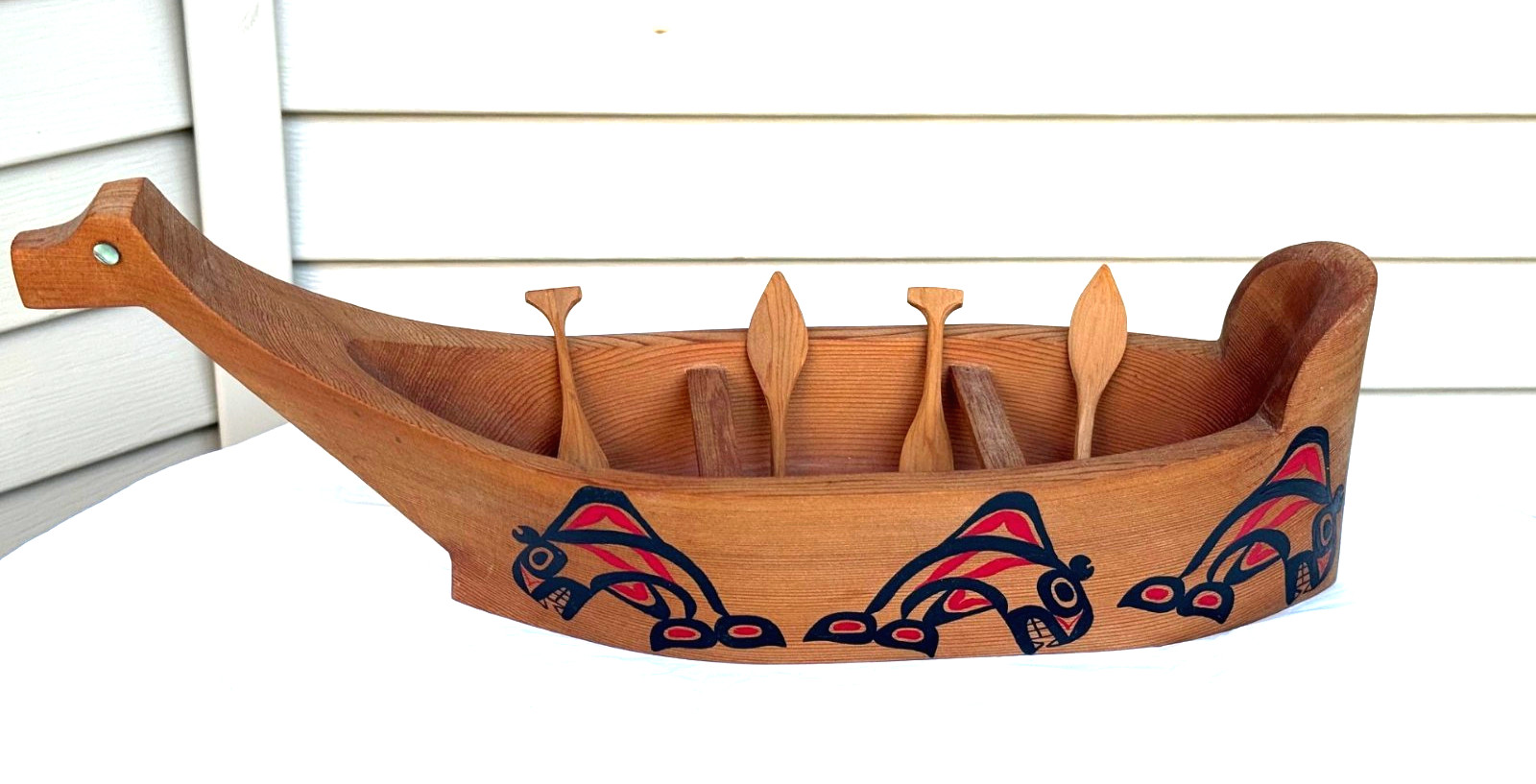 Northwest Coast Native Art Large Killerwhale Canoe Journey sculpture carving