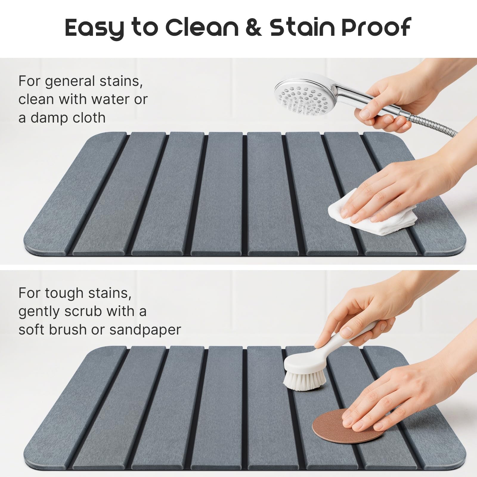ArtyCozy Large Foldable Stone Bath Mat 28×17 with Non-Slip Rubber Base, Super...