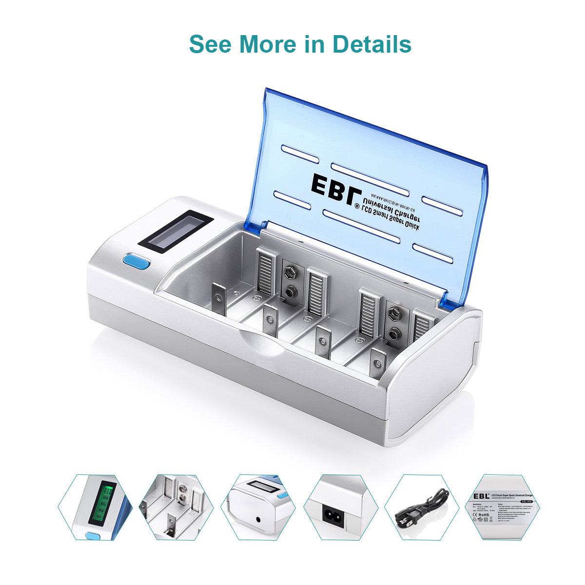 LCD Smart Battery Charger For AAA AA C D 9V Ni-MH Ni-CD Rechargeable Batteries