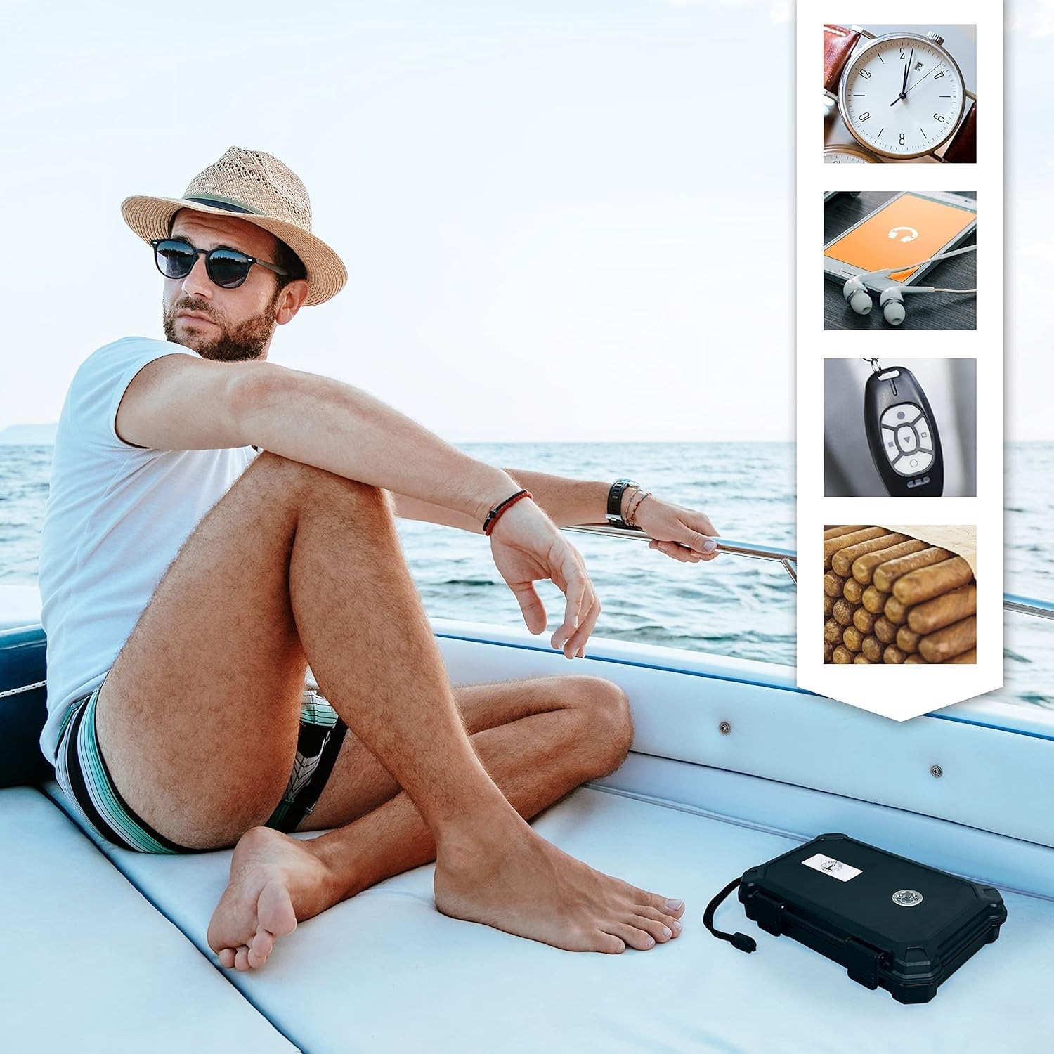 Cigar Travel Case Leather Portable Humidor Holder for 4 Cigars Black Zip