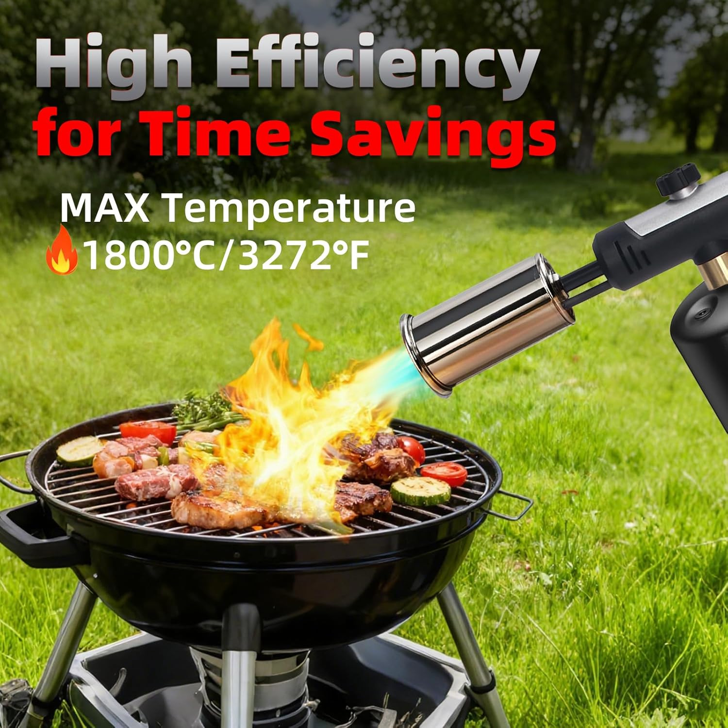 Powerful Propane Torch，Flame Thrower Gun with One-Touch Max Fire, Kitchen Cookin