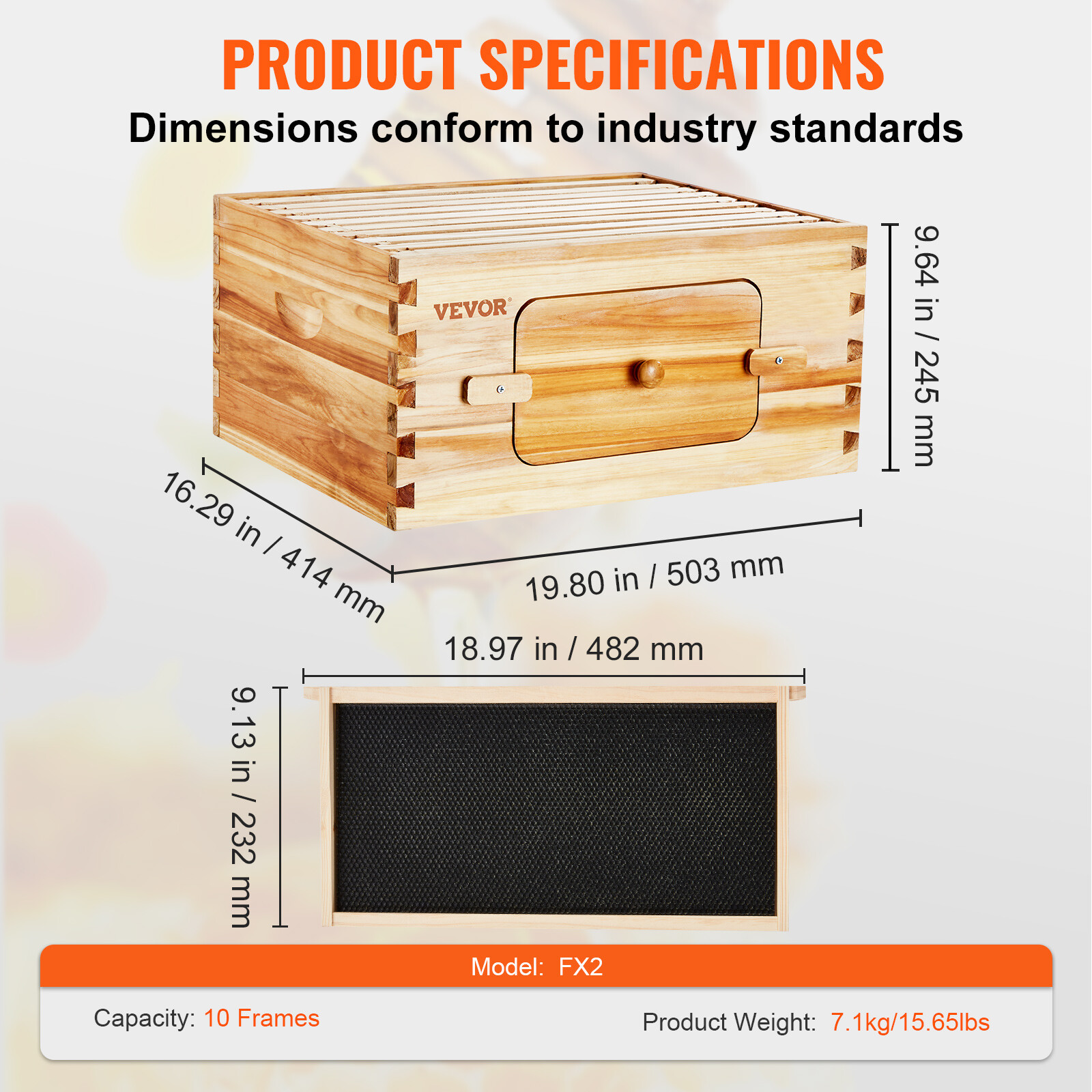VEVOR Bee Hive Langstroth Deep Beehive Kit 10 Frames Acrylic Bee Windows