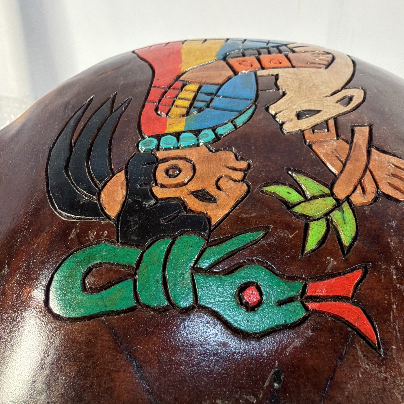 Vintage MCM Mayan Handcarved Wood Jaguar Panther Head Folk Art Rare