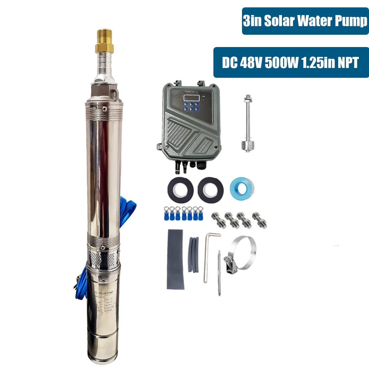 3" 500W Solar Deep Well Pum Submersibl Pump Impeller DC 48V + MPPT Controller
