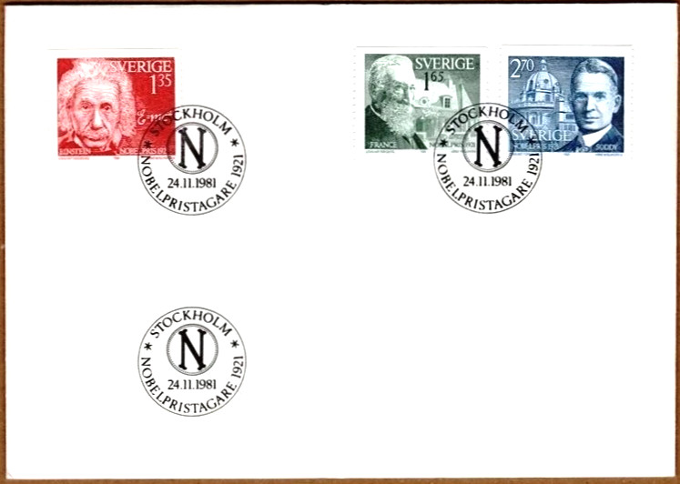 ALBERT EINSTEIN SWEDEN NOBEL PRIZE WINNERS SET  1981 set fdc + info card  UNADDR
