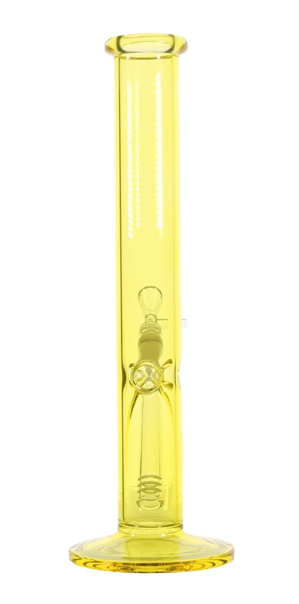 12” Neon Yellow Straight Tube Glass Water Pipe Hand Painted + 14mm Bowl Downstem