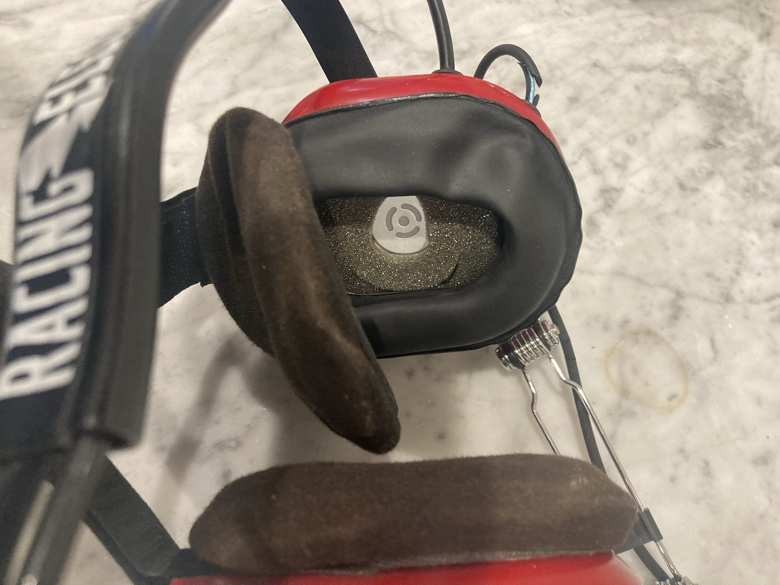 (2) Racing Electronics Headsets Headphones With Boom Mics & Back Straps