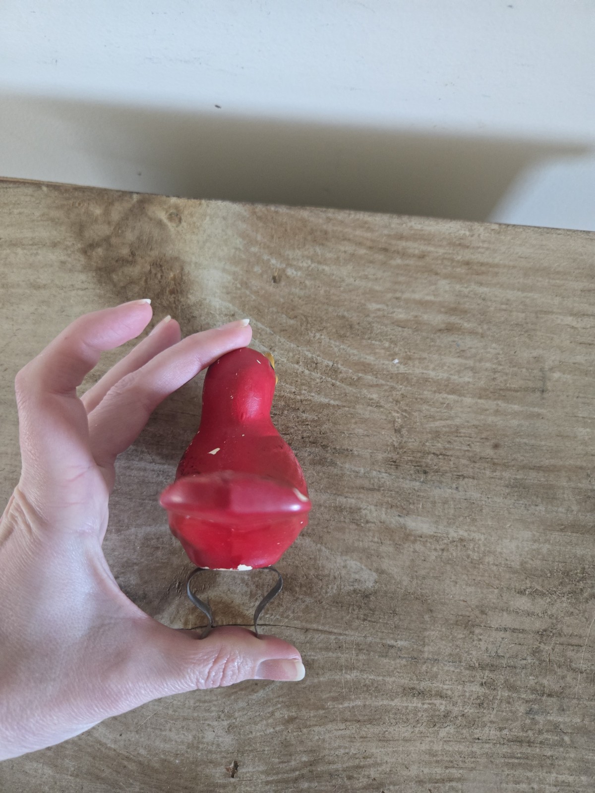 Roseville Ohio L&H Pottery Red Cardinal Bird Bath Clip On 1960s Vintage