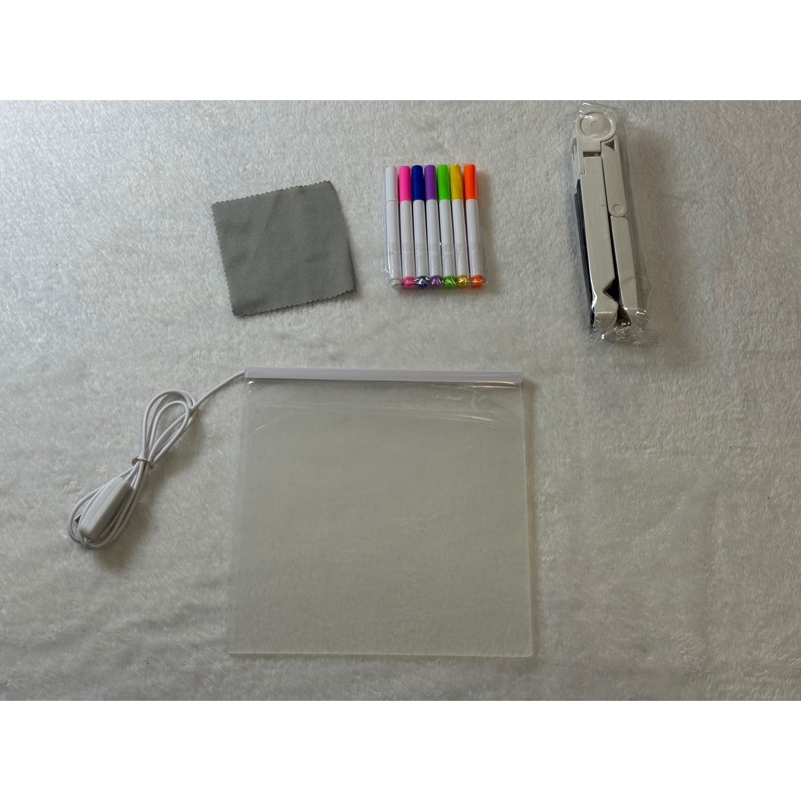 Light Up Drawing Board LED Tablet With Markers Stand Cleaning Cloth USB