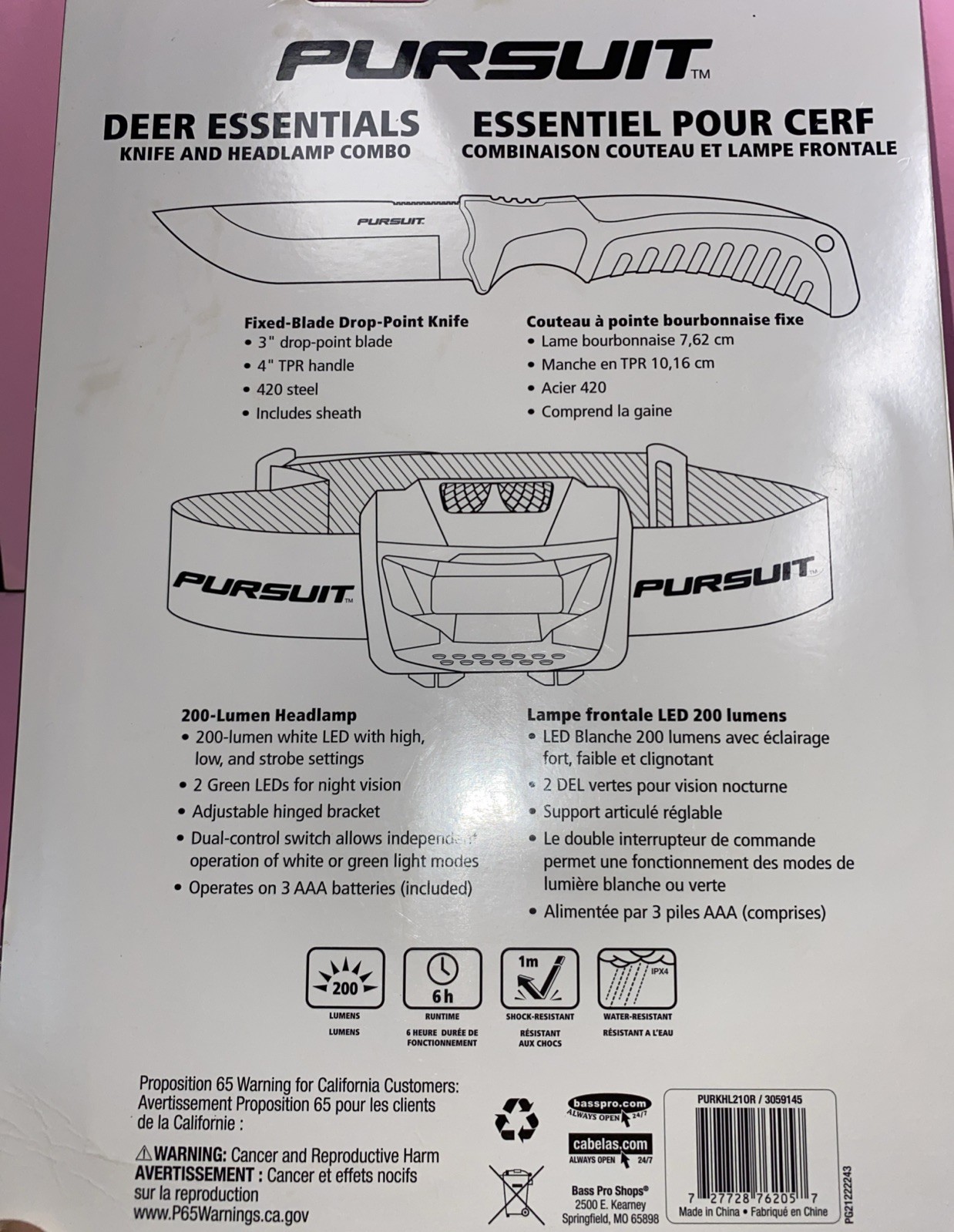 PURSUIT DEER ESSENTIALS KNIFE AND HEADLAMP COMBO