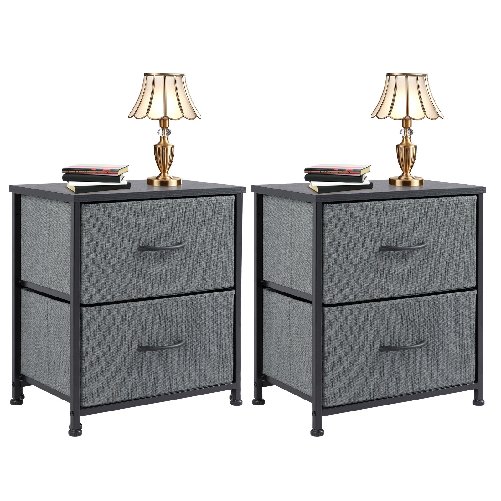 Set of 2 Nightstands with 2 Fabric Drawers End Table Bedside Table for Bedroom