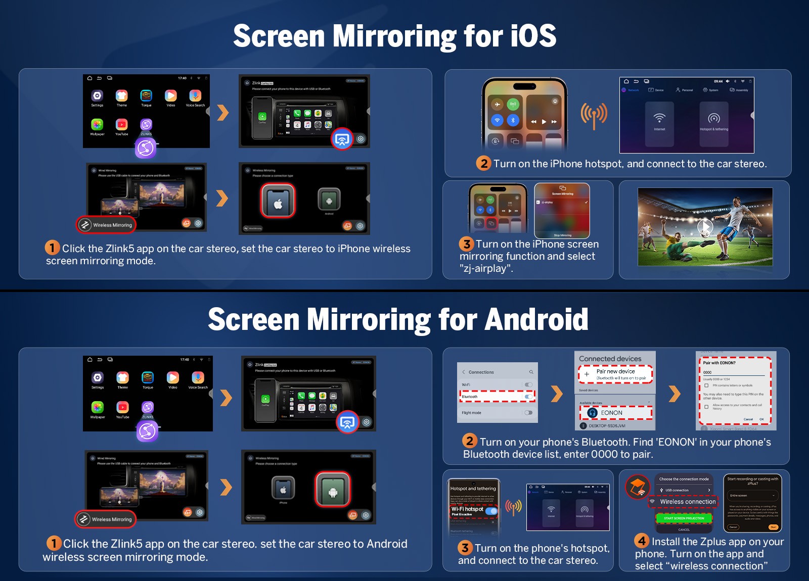 Android 14 7" IPS Double DIN GPS Wireless CarPlay Car Stereo Receiver BT 5.4 SWC