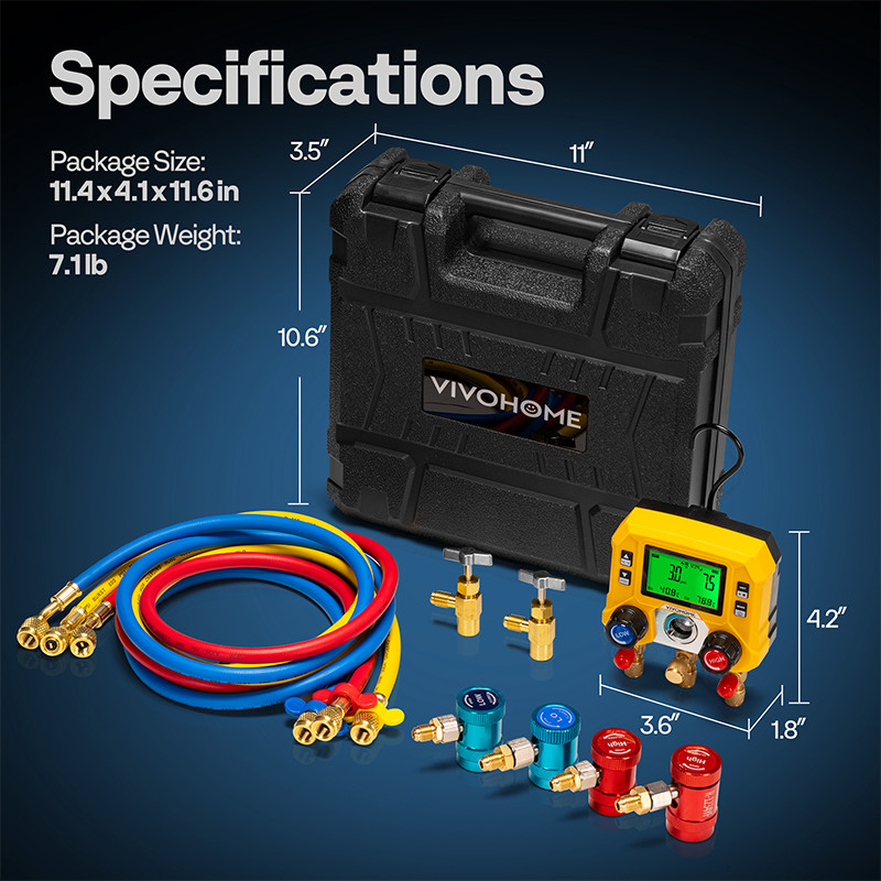 Refrigeration Digital AC Manifold Gauge Set 3 Way HVAC Gauges for R1234yf R134a