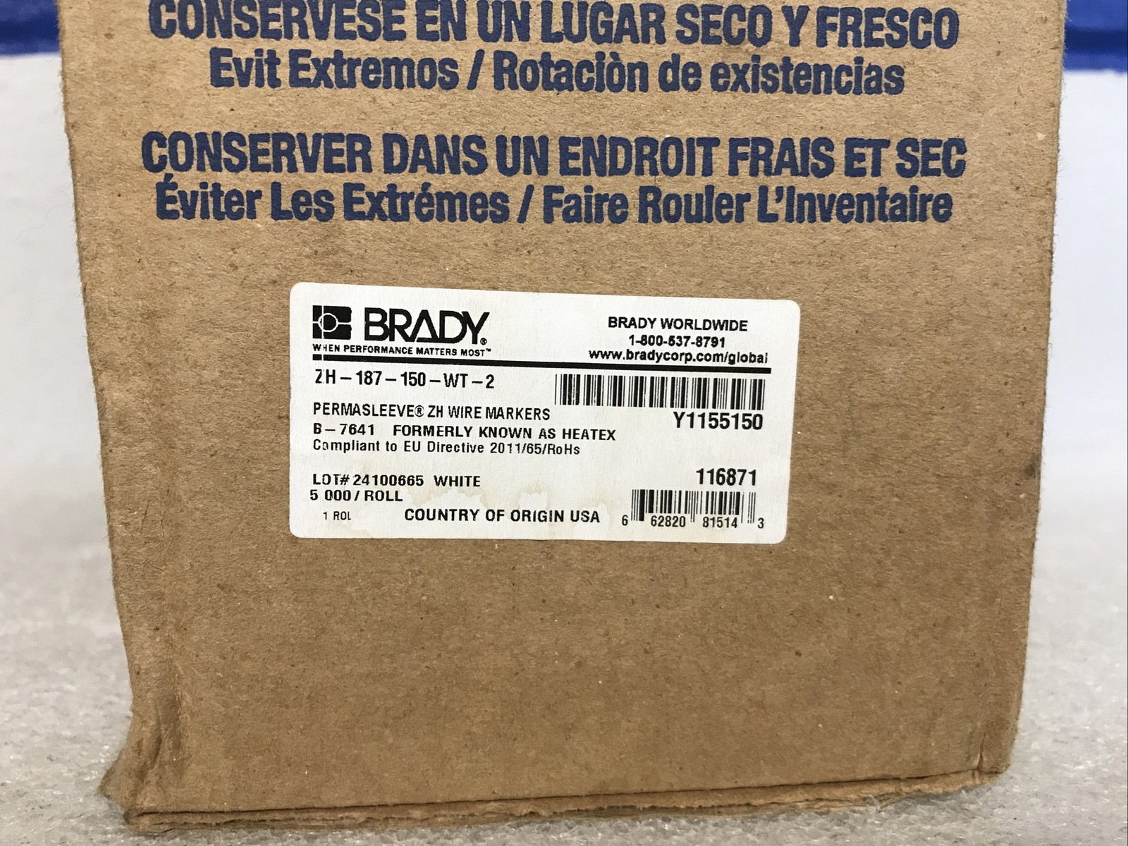 Brady ZH-187-150-WT-2 PermaSleeve Wire Markers White 5000 Count Roll New In Box