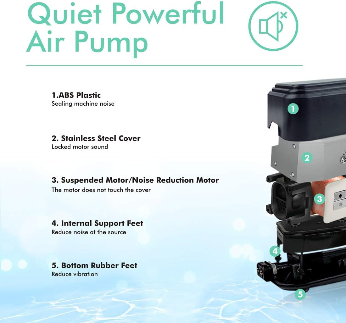 hygger Quietest Aquarium Air Pump, Adjustable Oxygen Pump 2 Air Outlets Ultra Si