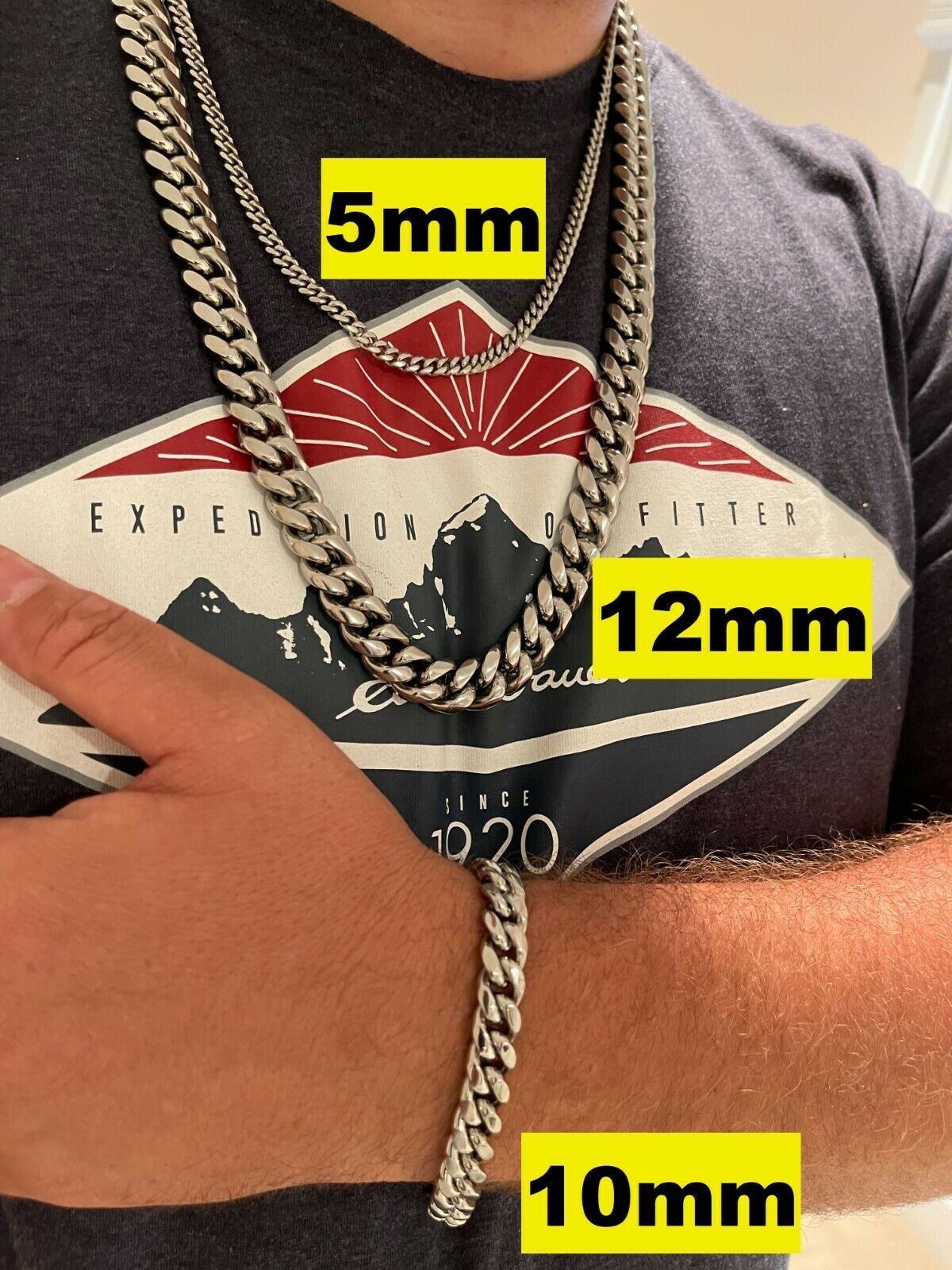 Real Solid Stainless Steel Miami Cuban Link Chain Necklace Or Bracelet Box Clasp