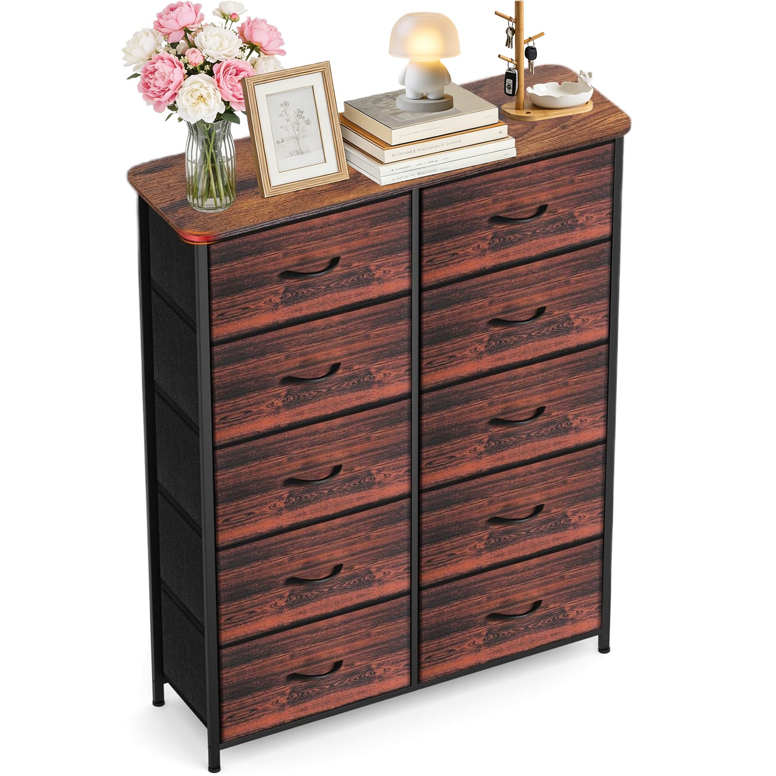 Dresser for Living Room with 10  Storage Drawers Organizer Unit Brown Curved