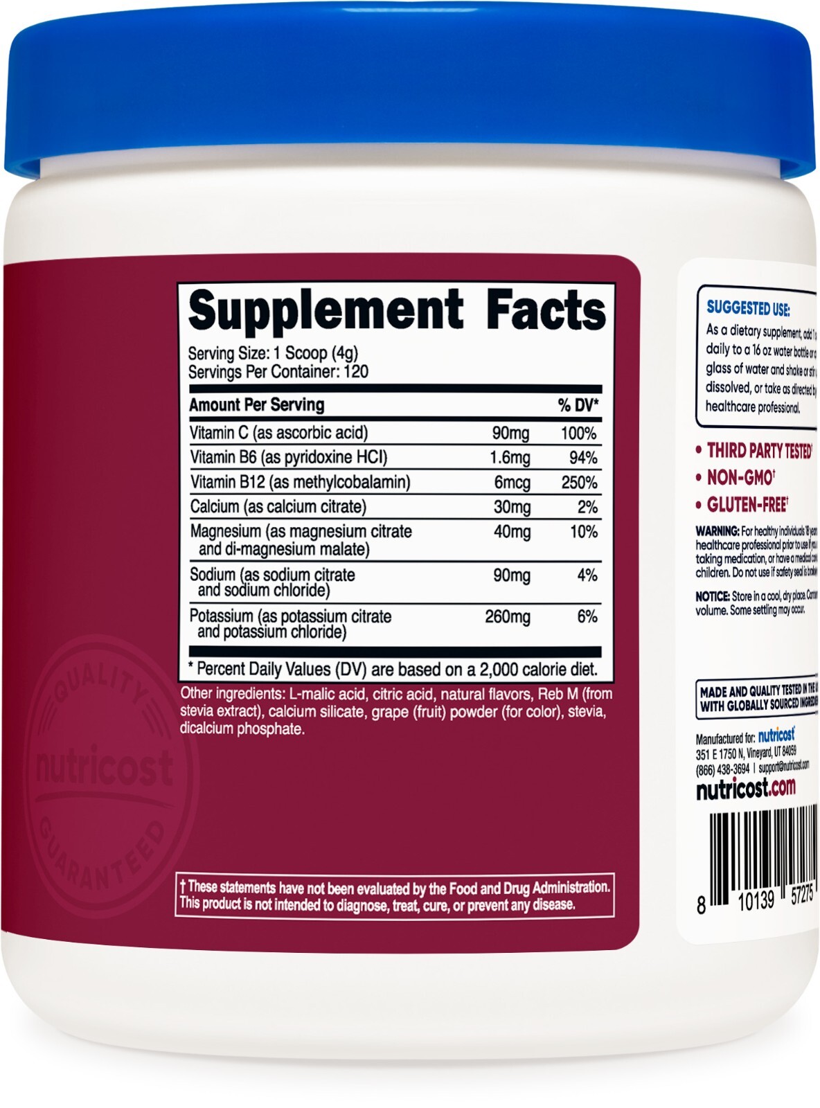 Nutricost Electrolyte Complex Drink Mix Powder (Grape) 120 Servings