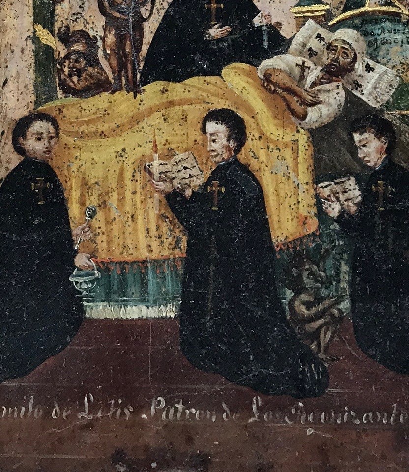 antique retablo mexico spanish colonial art oil on tin