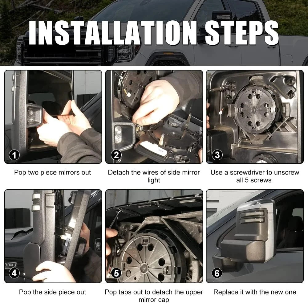 Tow Mirror Caps Replacement for 2020 2021 2022 2023 2024 2500HD 3500HD Chrome