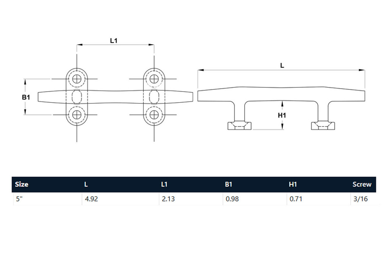 5" Blue Water Boat Deck Cleat Marine Stainless Steel Dock Open Base Rope Cleat
