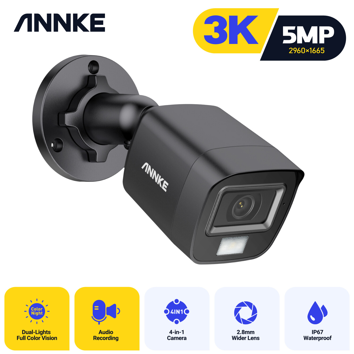 ANNKE 5MP Audio CCTV Security Camera Outdoor Color Night Vision Human Detection