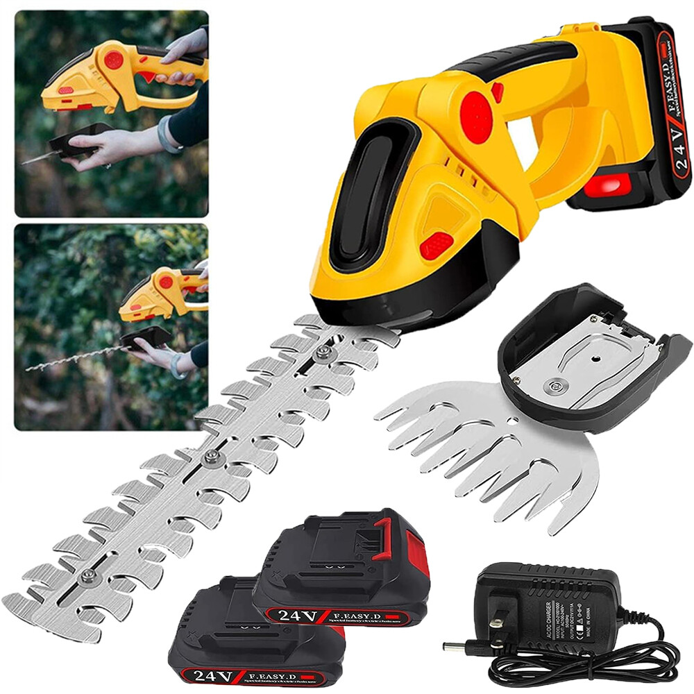 Handheld Electric Cordless Hedge Trimmer Grass Shear Bush Trimmer w/ 2x Battery