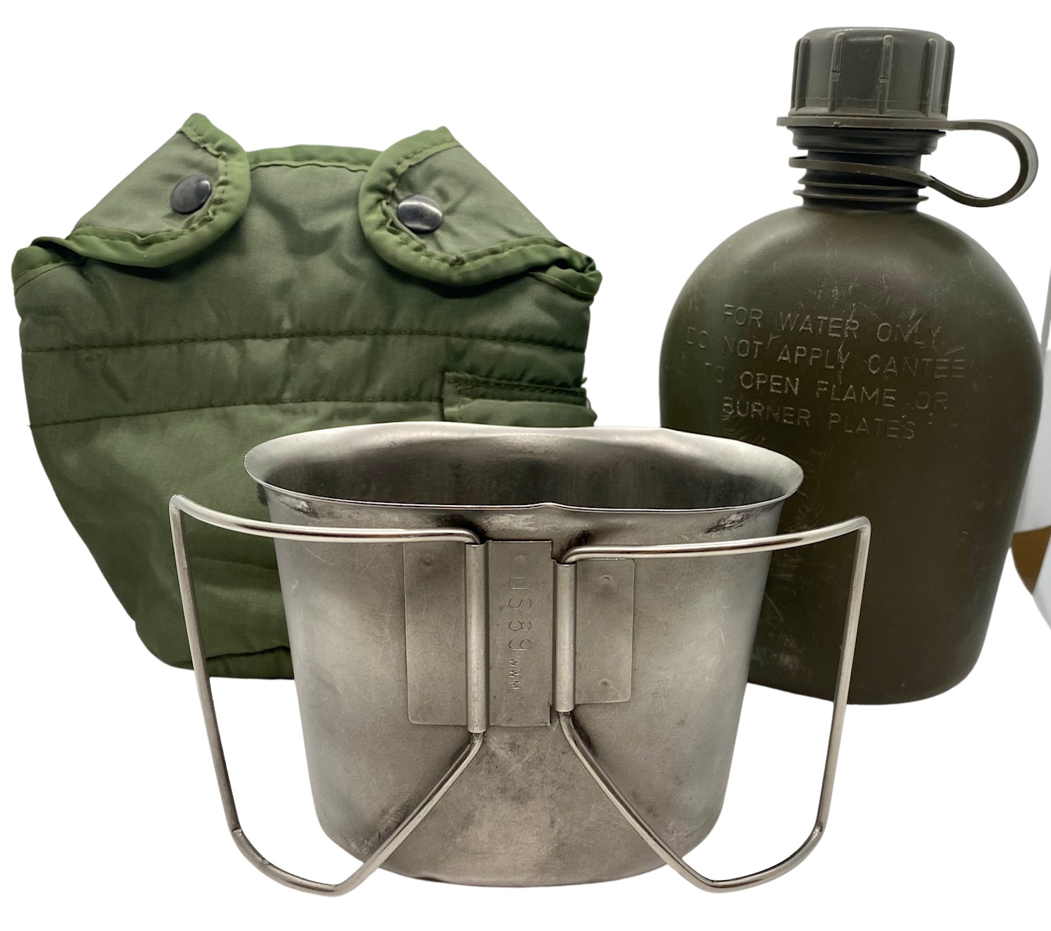 USGI Military 3 Pc Set 1QT OD Canteen w OD Pouch Cover & Stainless Cup NICE