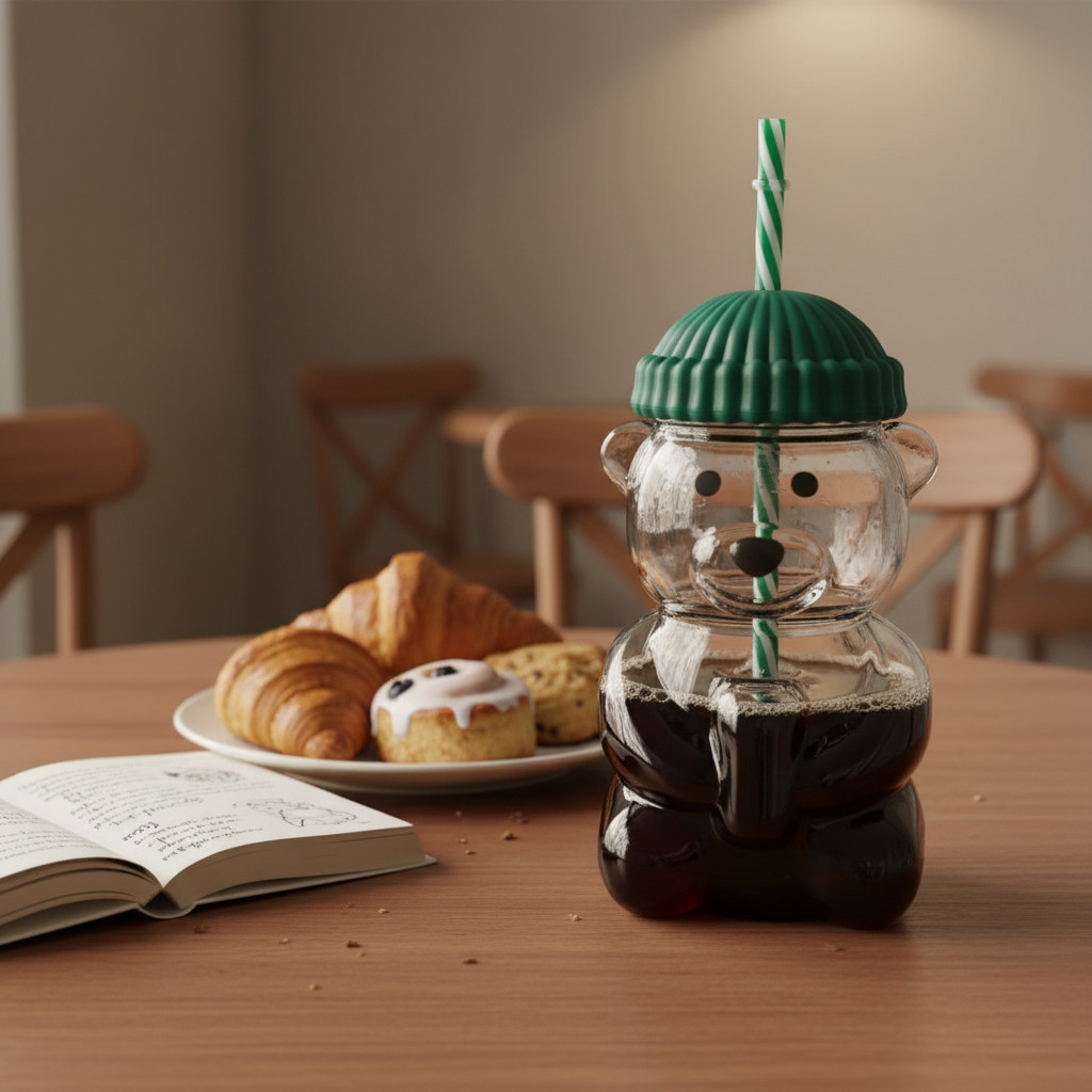 2026 Barista Bear Cup Limited Edition Glass With Straw Free Brush Gift 500 ML