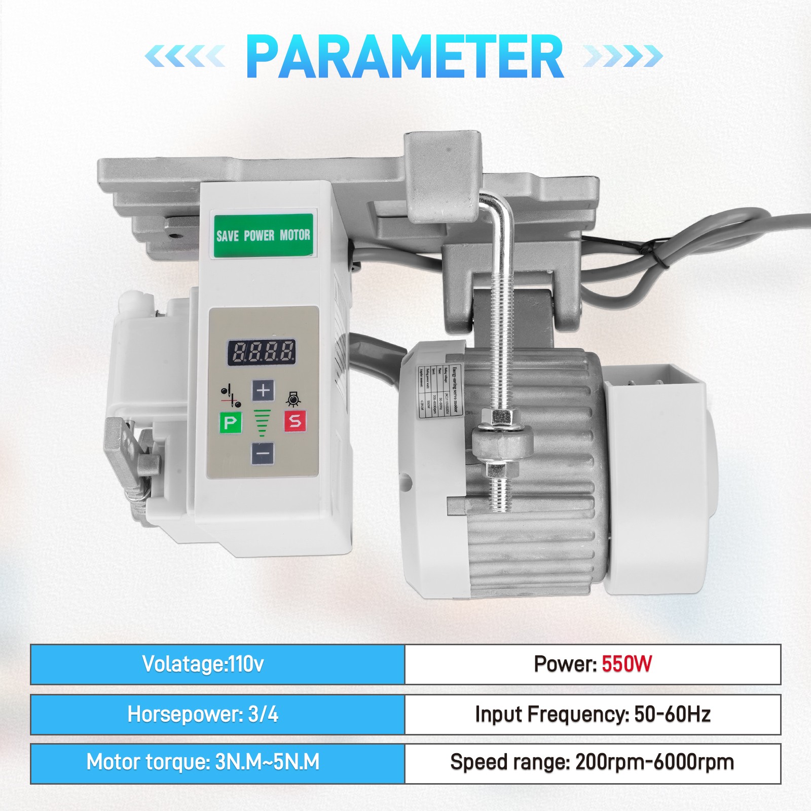 550W Sewing Machine Servo Motor 110V 3/4HP Speed 200-6000RPM Energy Efficient