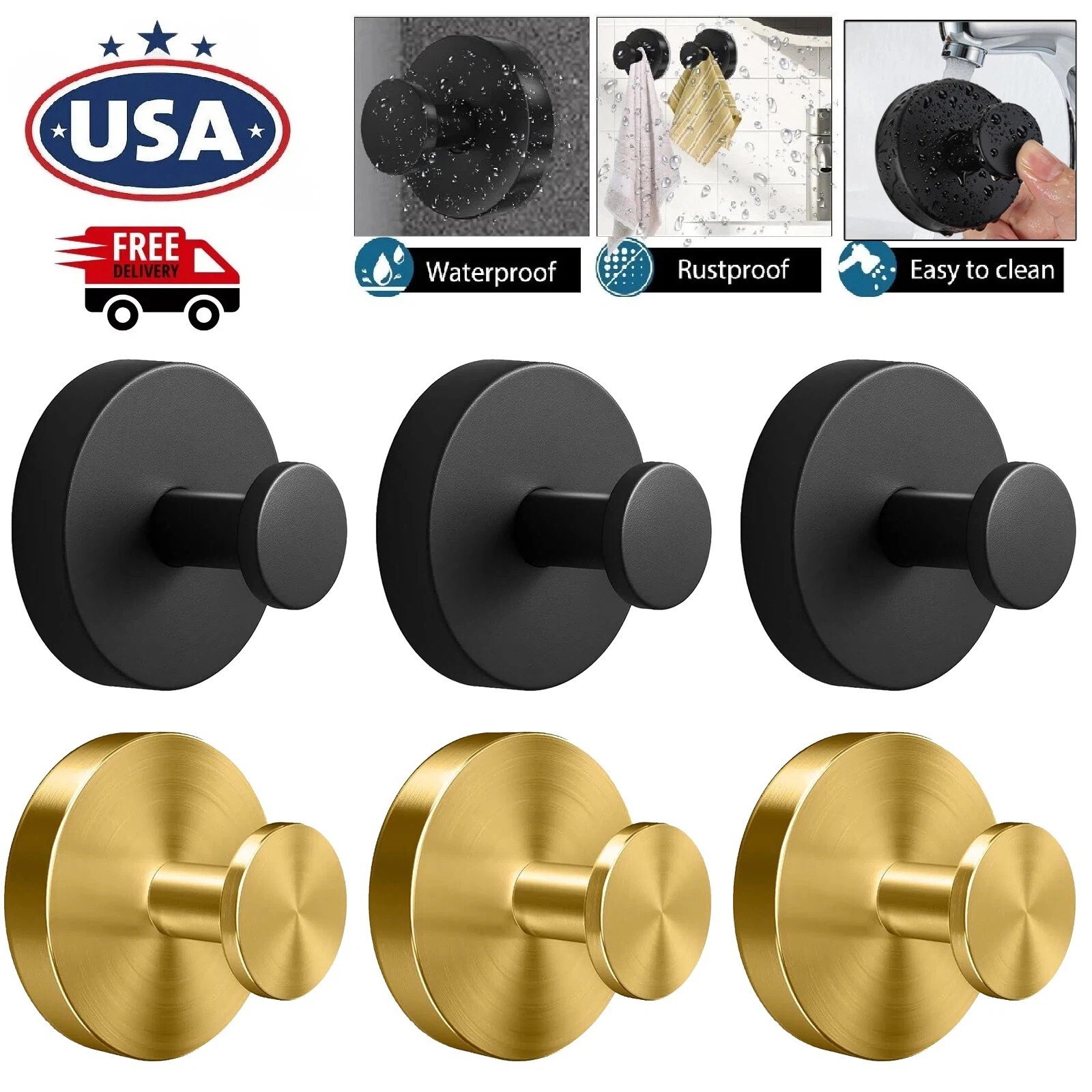 4× Suction Cup Hooks Waterproof Shower Hooks Bathroom Towel Hanger Punch-Free US