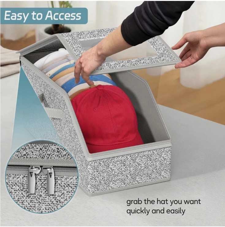 1/2x Stackable Hat Storage Organizer for Baseball Caps 24 Caps Hat Box with Lid