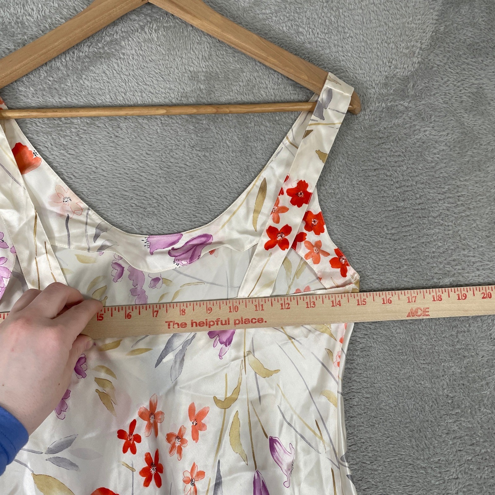 August Silk Slip Dress Womens Small Cream Floral 100% Silk Intimates Chemise 90s