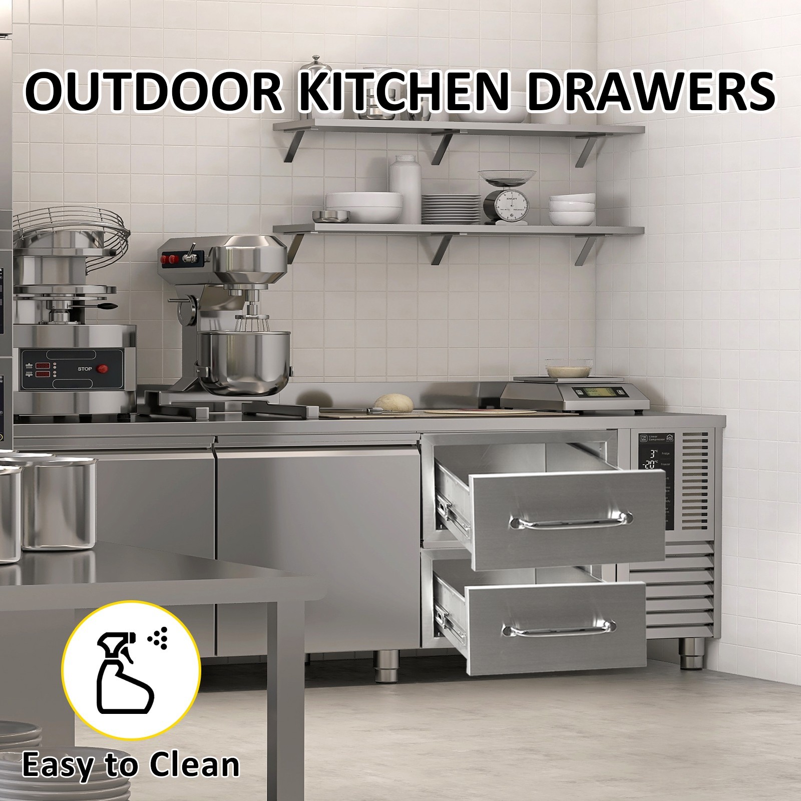 Stainless Outdoor Kitchen Drawers,Flush Mount BBQ Drawers with Handle(Multi-size