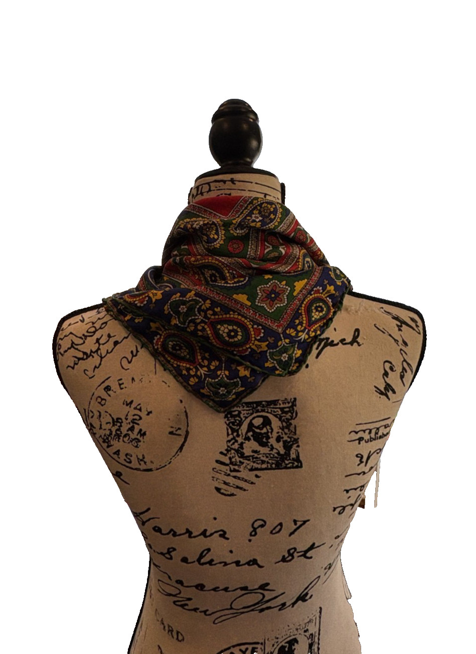 Vintage Scarf Square Hand Rolled Abstract Design Women's 22.5" x 22" Red Multi