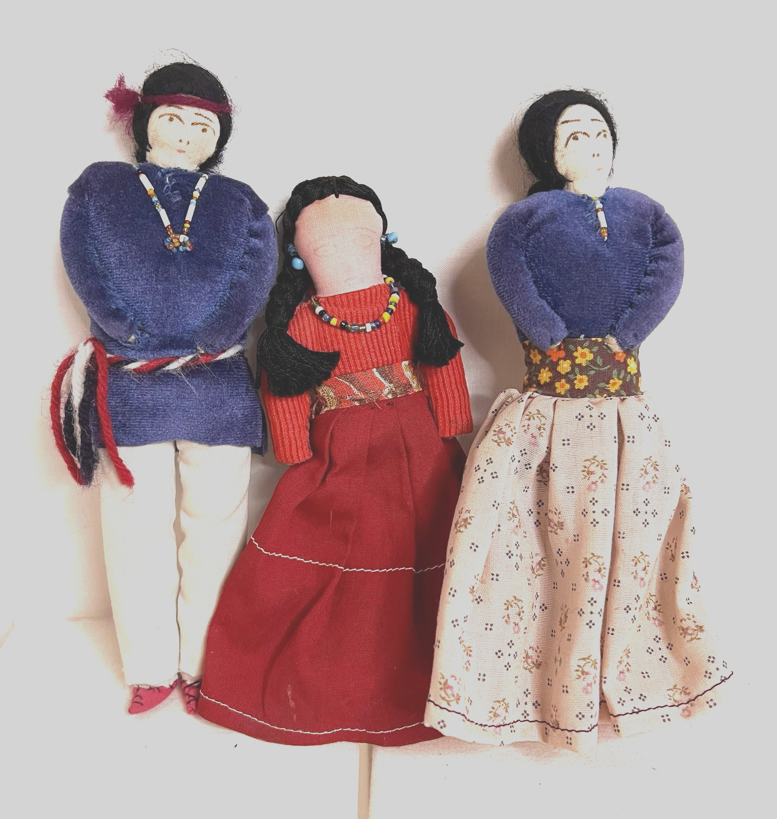 3 Vintage Navajo Fabric Doll Family Handmade Native American Man Woman Child