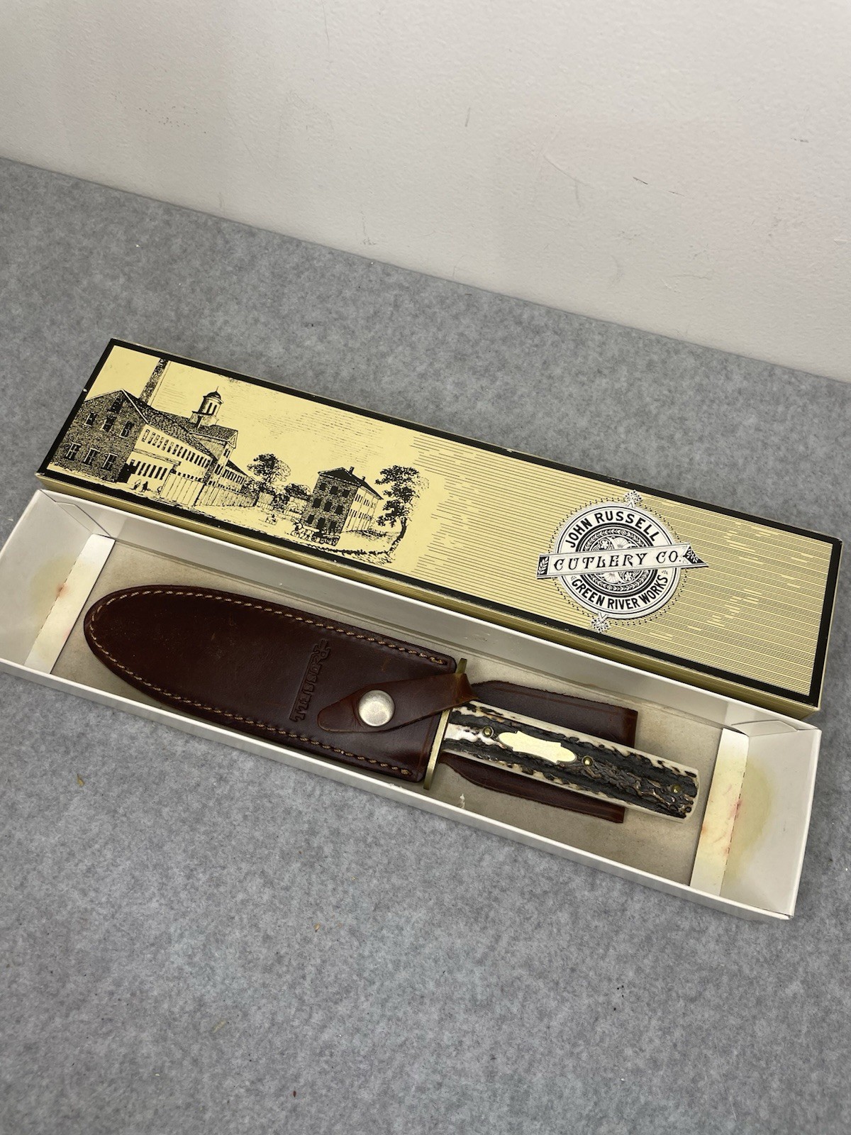 J. Russell Green River Works Argentina Bowie Knife Stag Handle