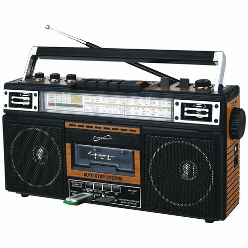 Supersonic SC-3201TBTWOD Bluetooth Retro 4 Band Radio Cassette USB Wood [New Spe