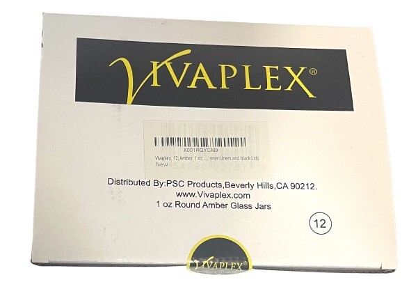 Amber 1 oz Round Glass Jars with Inner Liners and Black Lids, pack of 12