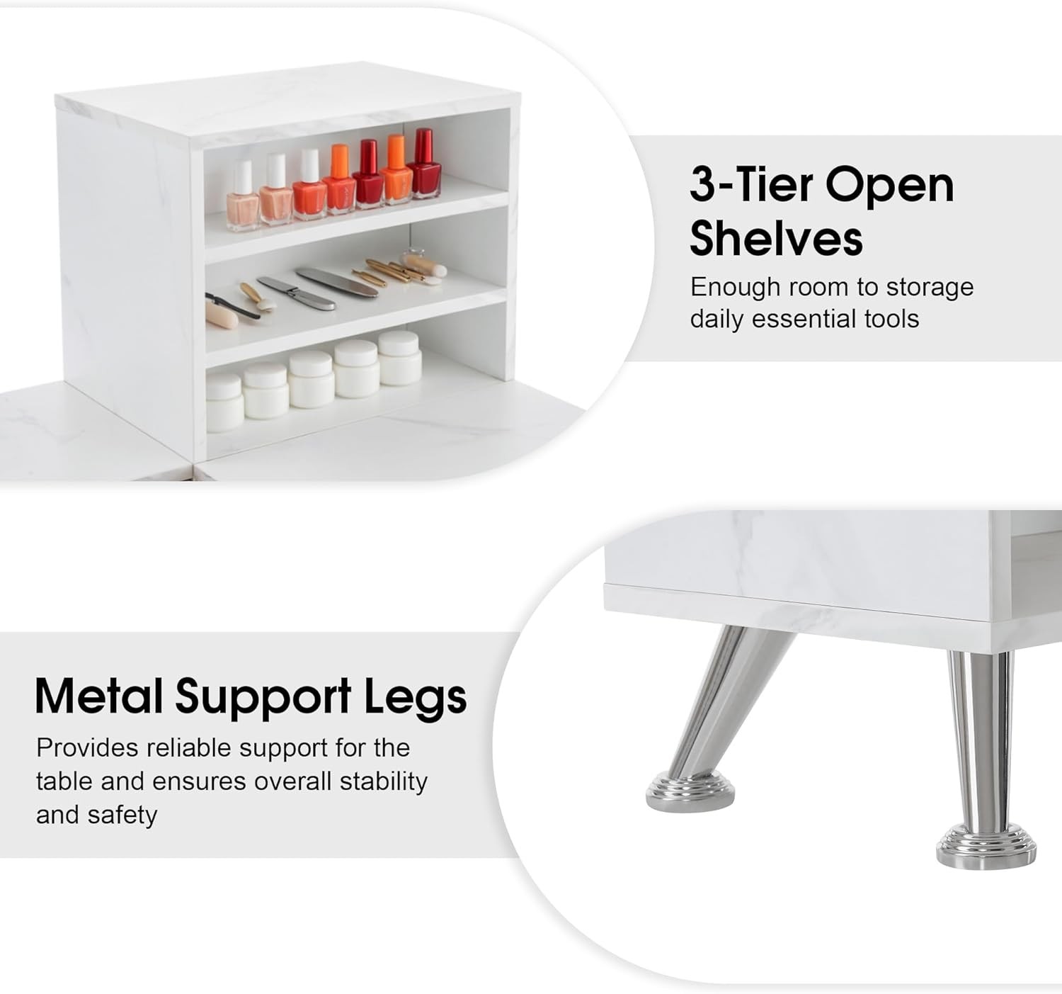 L-Shaped Multi-functional Storage Manicure Table, Beauty Nail Desk, Makeup 2866