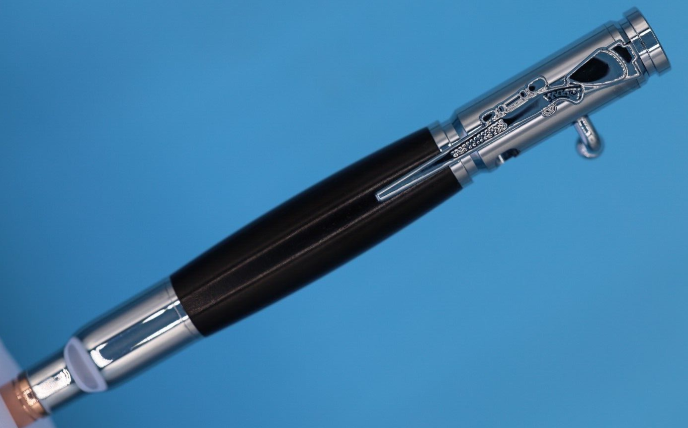 Bolt Action Pen in Popular Chrome Finish Trim with Blackwood and 30 Caliber Tip