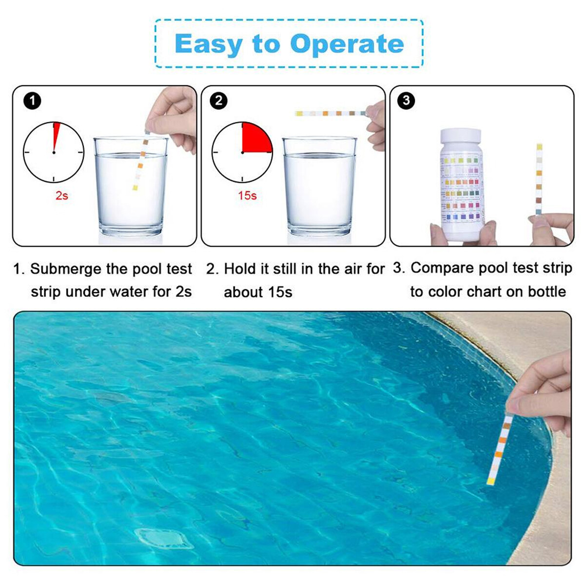 200PCS 6IN1 Chlorine Dip Test Strips Hot Tub SPA Swimming Pool PH Tester Paper