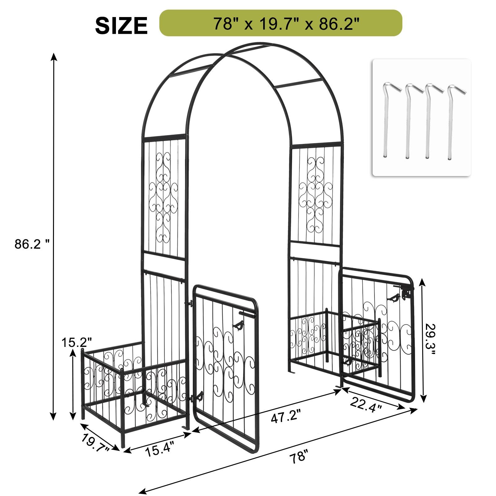 Garden Arbor Metal Arch with Gate & Plant Box Wedding Arch Party Decoration