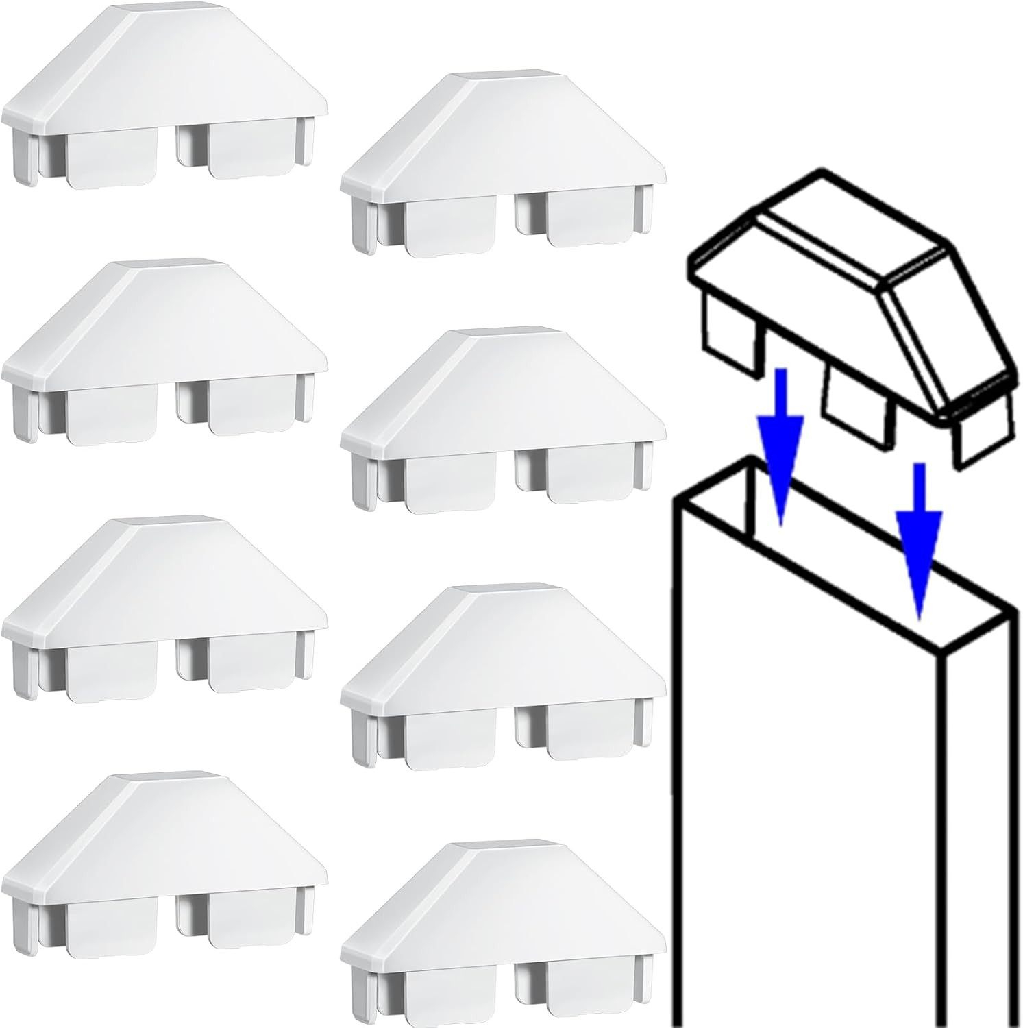 8 Packs Vinyl Picket Fence Caps 7/8" X 3" Vinyl Picket Fence Parts White Post Ca