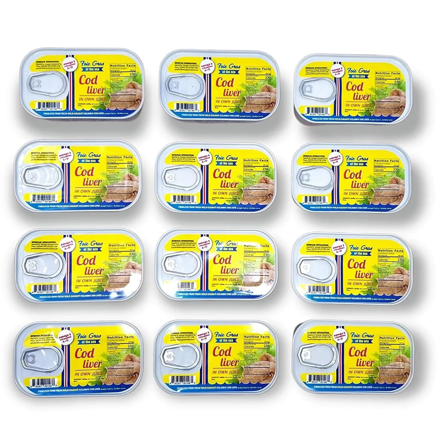 12 PACK Foie Gras Wild COD Liver Own Juice 121g Iceland Печень Трески Icelandic