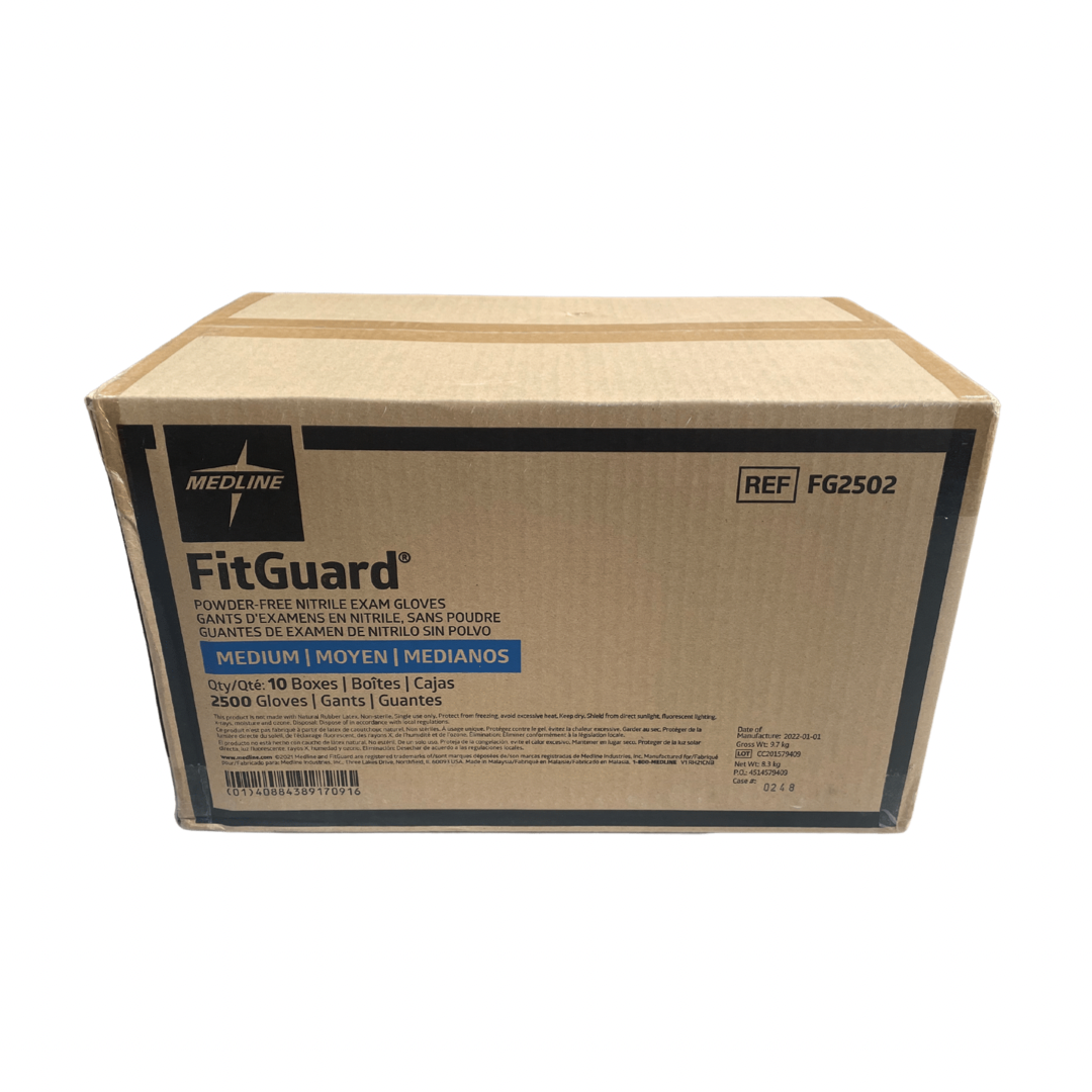 Medline Fitguard Nitrile Exam gloves 2500ct per case, sizes S/M/L