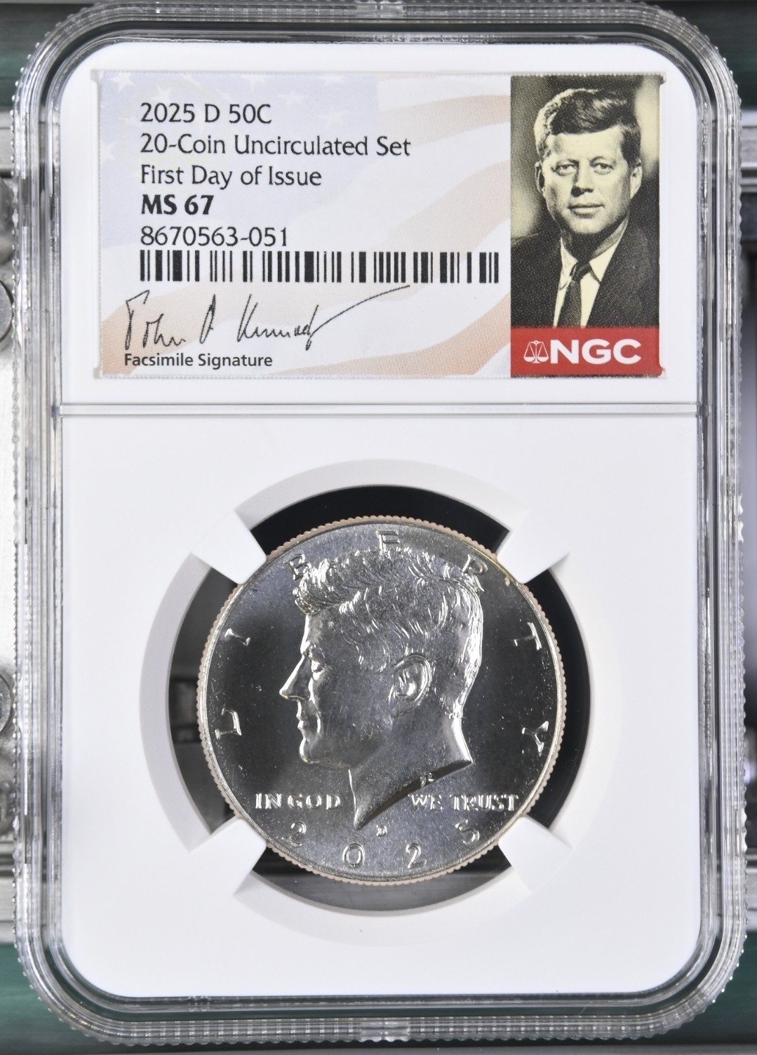 2025 P & D KENNEDY NGC MS67 HALF DOLLAR FIRST DAY ISSUE FDI, 50c Signed !%
