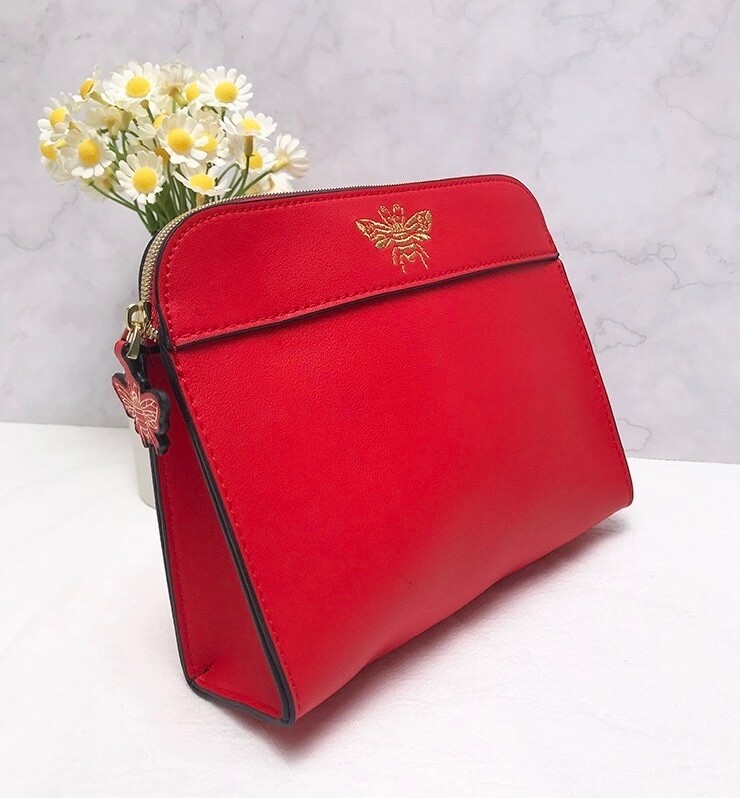 New! Estee Lauder Faux Leather Makeup Bag with Zipper ~ Red