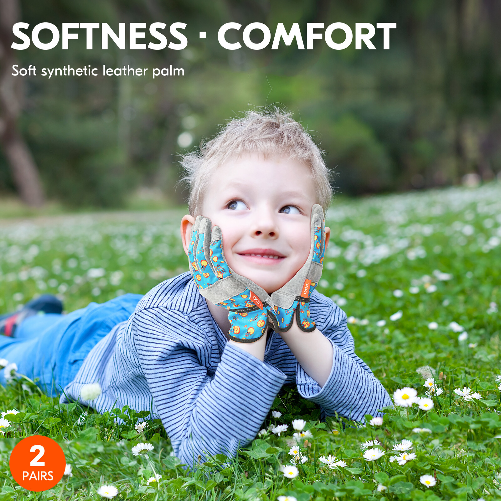 Vgo 2Pairs Kids Gardening, Lawing, Working DIY, outdoor Gloves (KID-MF3561)